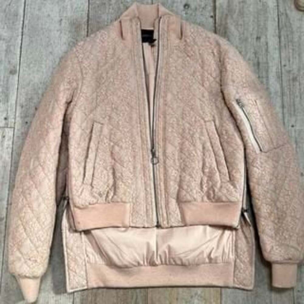 BCBGMAXAZRIA Cream Quilted Lace Overlay Bomber Jacket XXS - Fits up to Medium